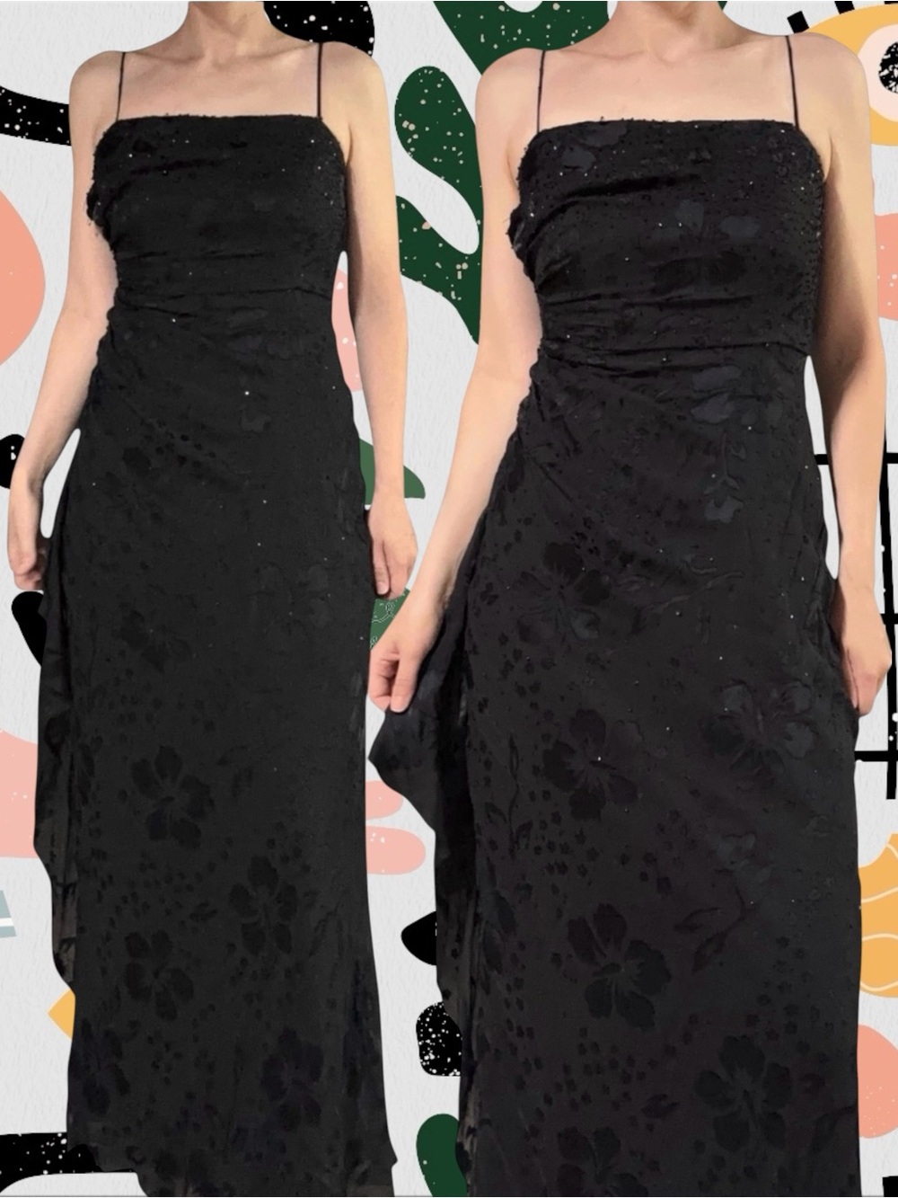 Alex Evenings | Vintage Silk Blend Floral Burnout Beaded Ruched Maxi Gown